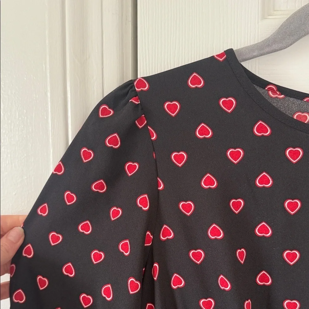 Kate Spade New York Black Red Heart Print Midi Dress Size S NWT